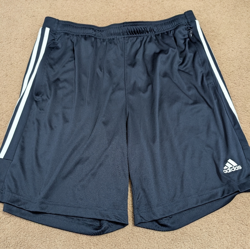 Adidas Navy Blue Athletic Shorts with Stripes